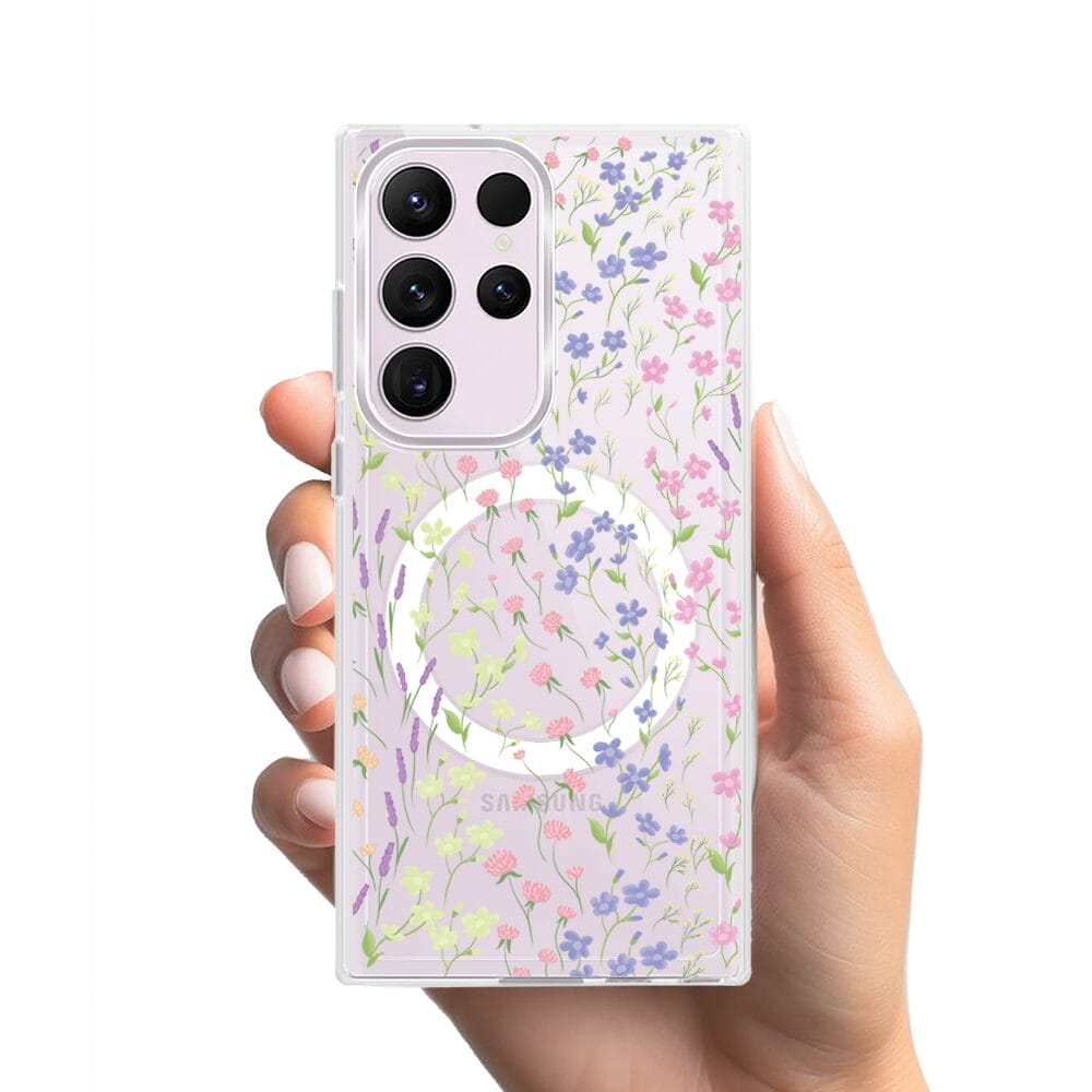 Etui do Samsung Galaxy S23 Ultra z MagSafe przeźroczyste, silikonowe Flexi, kwiaty polne - obrazek 2