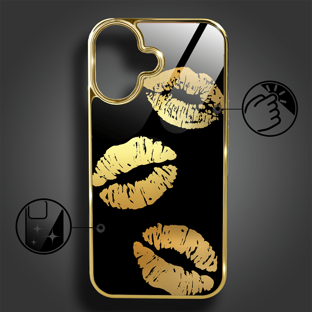 Etui do iPhone 16 IBIZU Elite Glass z MagSafe Golden Midnight, Usta, złote - obrazek 2