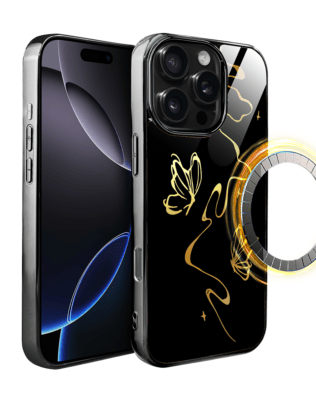 Etui do iPhone 16 Pro IBIZU Elite Glass z MagSafe Golden Midnight, Efekt motyla, czarne