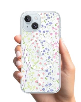 Etui do iPhone 15 Plus z MagSafe przeźroczyste, silikonowe Flexi, kwiaty polne