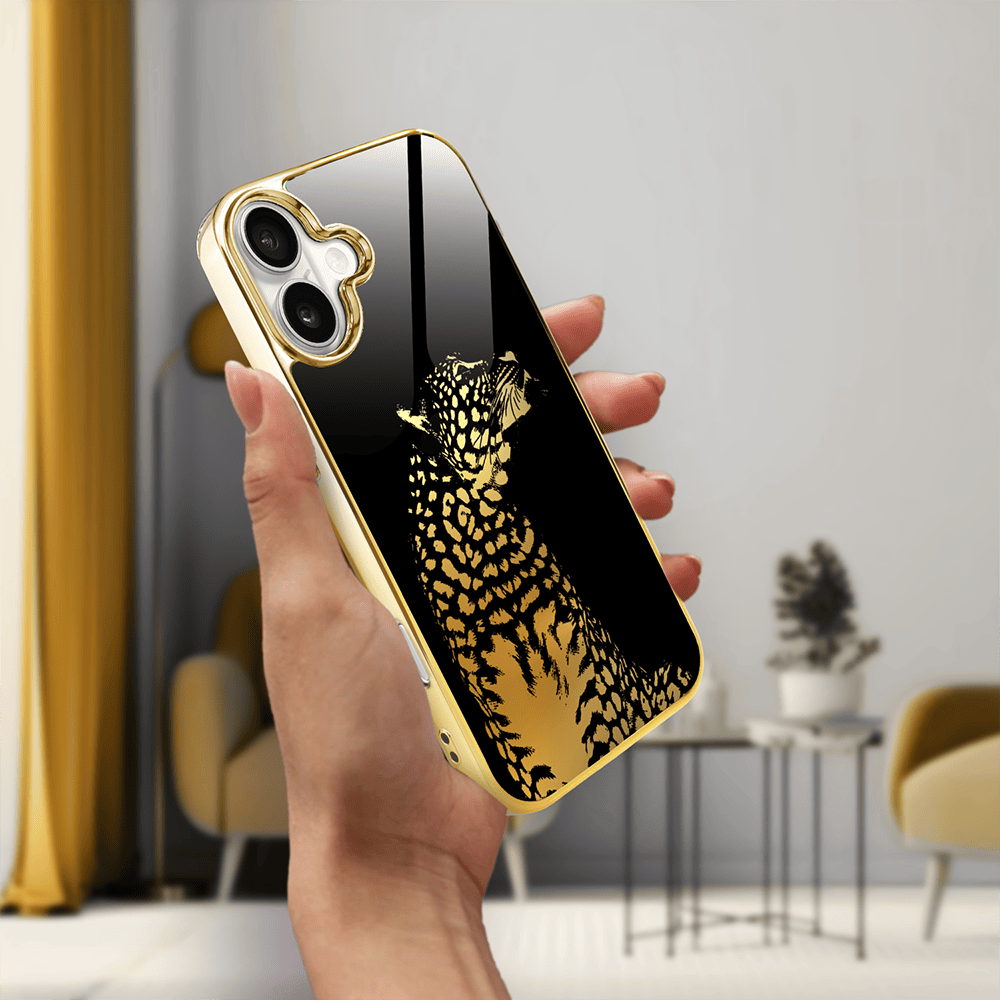 Etui do iPhone 16 Plus IBIZU Elite Glass z MagSafe Golden Midnight, Lampart, złote - obrazek 5