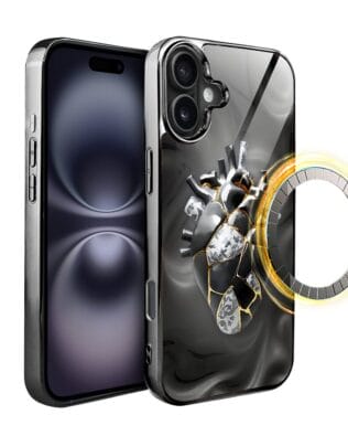 Etui do iPhone 16 Plus IBIZU Elite Glass z MagSafe, Kintsugi Art, porcelanowe serce, czarne