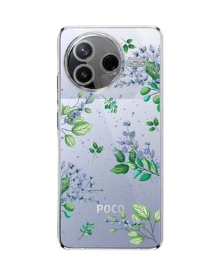Etui do Xiaomi POCO F7 Pro przeźroczyste, silikonowe Flexi, fioletowe kwiatki