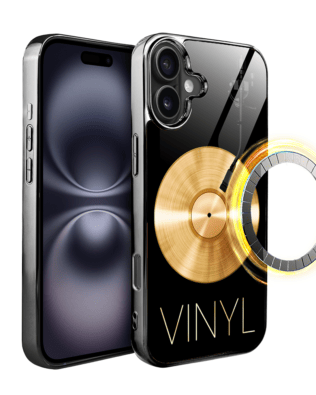 Etui do iPhone 16 IBIZU Elite Glass z MagSafe Golden Midnight, Vinyl Lux, czarne