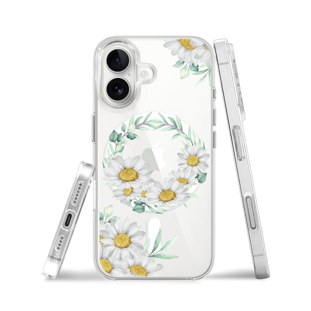 Etui do iPhone 16 z MagSafe przeźroczyste, silikonowe Flexi, wianek stokrotek - obrazek 3