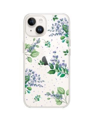 Etui do iPhone 14 przeźroczyste, silikonowe Flexi, fioletowe kwiatki