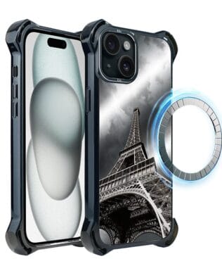 Etui do iPhone 15 IBIZU DropGuard Ultra z MagSafe, Noir City, Wieża Eiffla