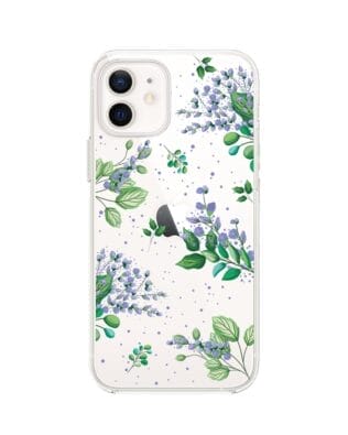 Etui do iPhone 12 Mini przeźroczyste, silikonowe Flexi, fioletowe kwiatki