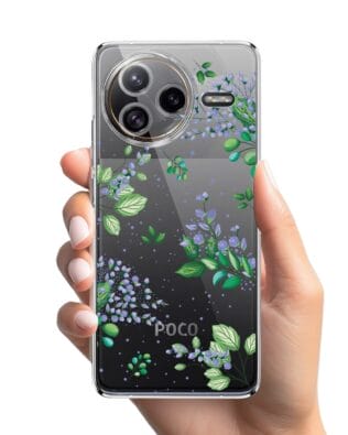 Etui do Xiaomi POCO F7 Ultra przeźroczyste, silikonowe Flexi, fioletowe kwiatki