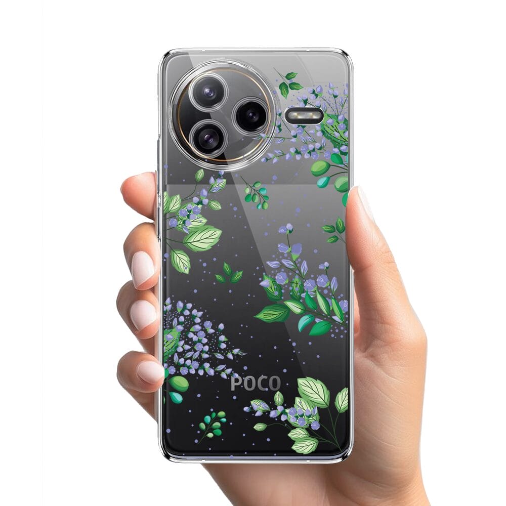 Etui do Xiaomi POCO F7 Ultra przeźroczyste, silikonowe Flexi, fioletowe kwiatki - obrazek 2