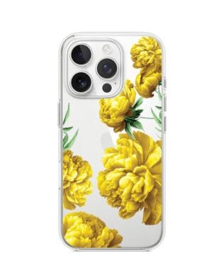 Etui do iPhone 13 Pro przeźroczyste, silikonowe Flexi, żółte piwonie