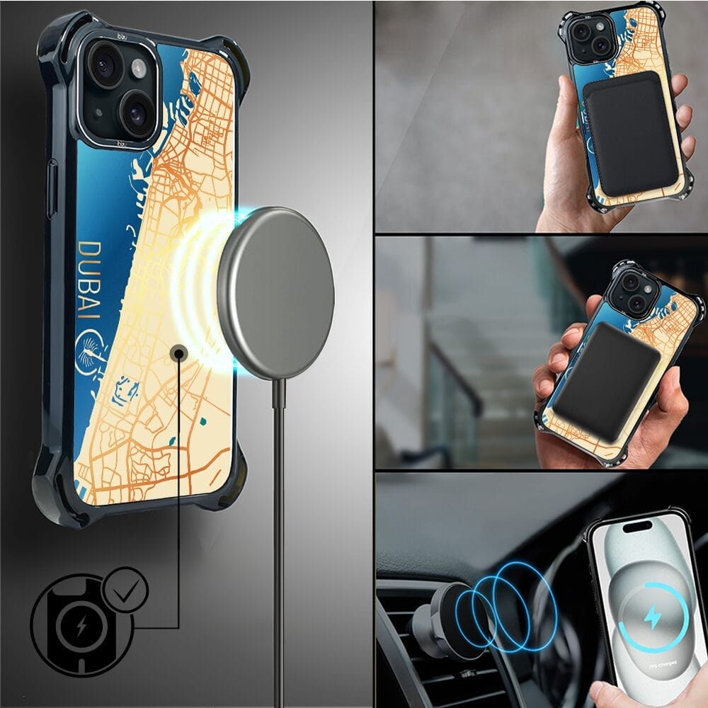 Etui do iPhone 15 IBIZU DropGuard Ultra z MagSafe, mapy świata, Dubai - obrazek 8