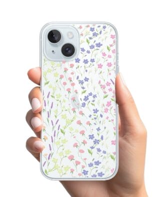 Etui do iPhone 15 Plus przeźroczyste, silikonowe Flexi, kwiaty polne
