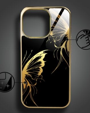 Etui do iPhone 16 Pro Max IBIZU Elite Glass z MagSafe Golden Midnight, Skrzydła motyla, złote