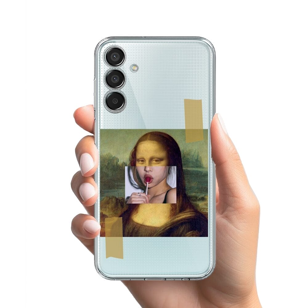 Etui do Samsung Galaxy M15 5G przeźroczyste, silikonowe Flexi, Mona Lisa z lizakiem - obrazek 2