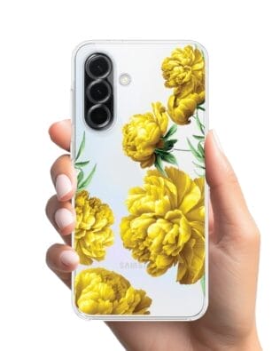 Etui do Samsung Galaxy A36 5G przeźroczyste, silikonowe Flexi, żółte piwonie