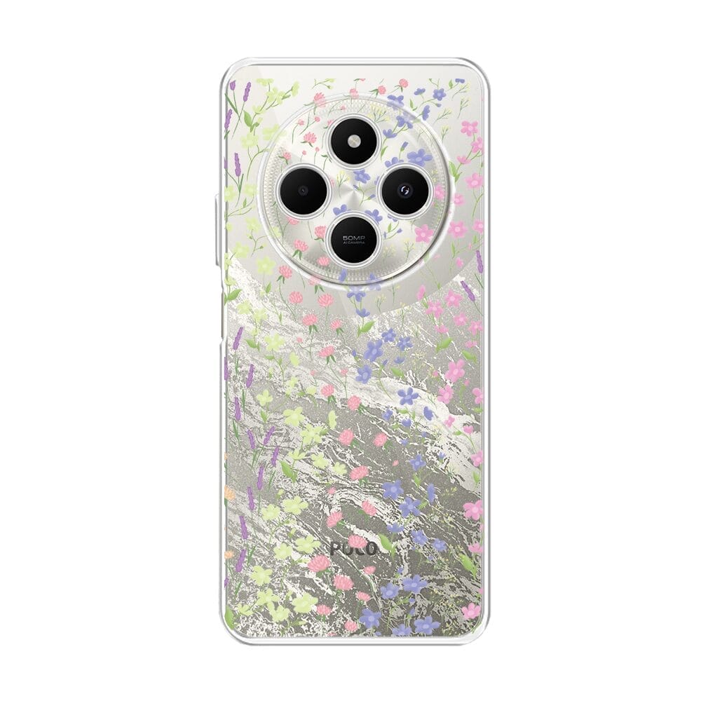 Etui do Xiaomi POCO C75 przeźroczyste, silikonowe Flexi, kwiaty polne