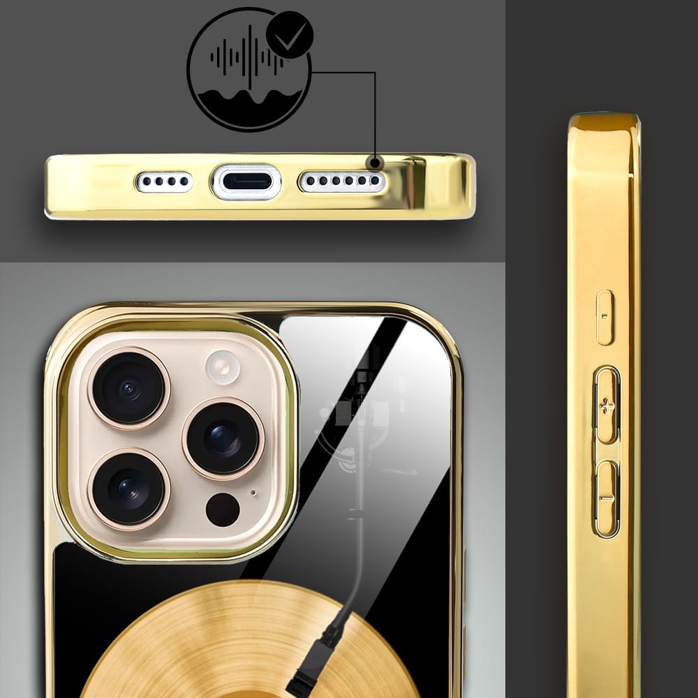 Etui do iPhone 16 Pro IBIZU Elite Glass z MagSafe Golden Midnight, Vinyl Lux, złote - obrazek 3