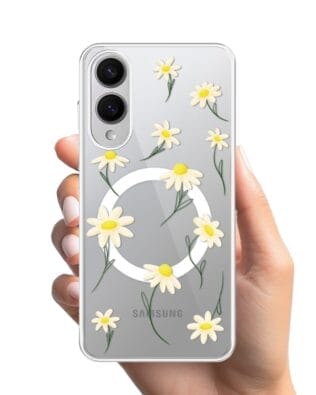 Etui do Samsung Galaxy S25 Edge z MagSafe przeźroczyste, silikonowe Flexi, stokrotki