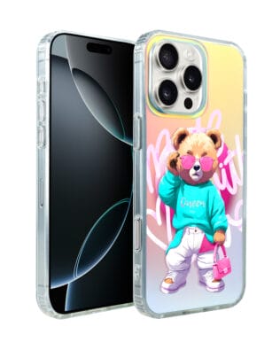 Etui do iPhone 16 Pro IBIZU California Sunset z MagSafe, zmieniające kolor, Pink Queen, stylowy miś