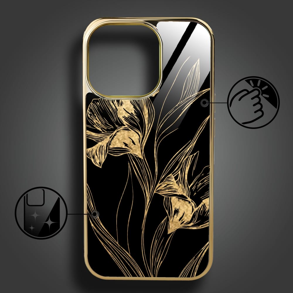 Etui do iPhone 16 Pro IBIZU Elite Glass z MagSafe Golden Midnight, Królewskie irysy, złote - obrazek 2