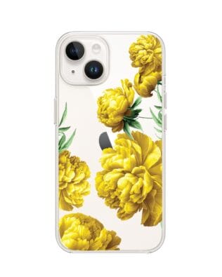 Etui do iPhone 14 Plus przeźroczyste, silikonowe Flexi, żółte piwonie