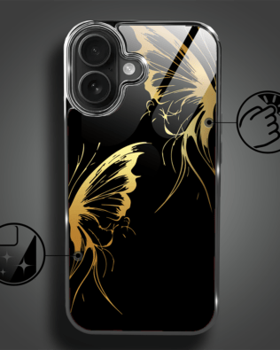 Etui do iPhone 16 IBIZU Elite Glass z MagSafe Golden Midnight, Skrzydła motyla, czarne