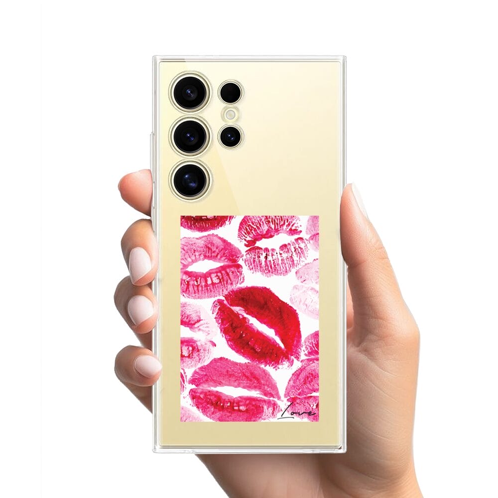 Etui do Samsung Galaxy S24 Ultra przeźroczyste, silikonowe Flexi, pocałunki z napisem "love" - obrazek 2