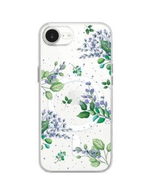 Etui do iPhone 16e z MagSafe przeźroczyste, silikonowe Flexi, fioletowe kwiatki