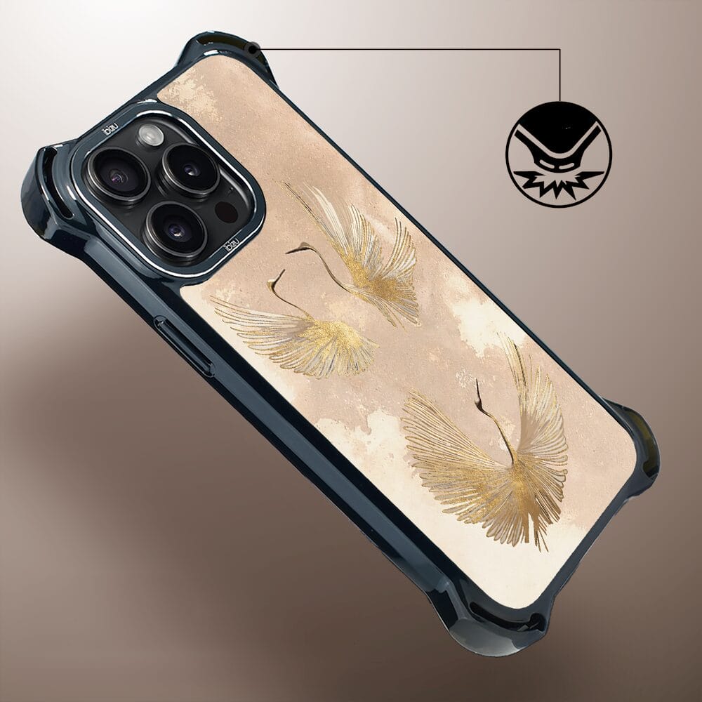 Etui do iPhone 14 Pro IBIZU DropGuard Ultra z MagSafe, Boho, Złote żurawie - obrazek 4