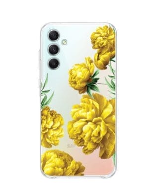 Etui do Samsung Galaxy A34 5G przeźroczyste, silikonowe Flexi, żółte piwonie