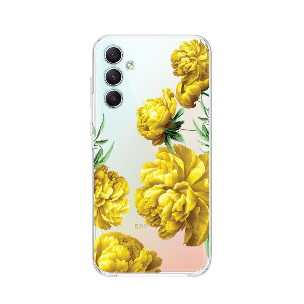 Etui do Samsung Galaxy A34 5G przeźroczyste, silikonowe Flexi, żółte piwonie