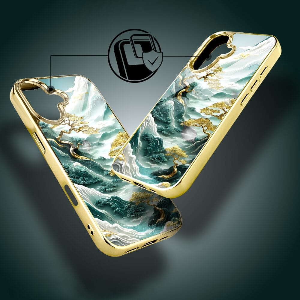 Etui do iPhone 16 Plus IBIZU Elite Glass z MagSafe Magia Azji złote drzewa w stylu japońskim, złote - obrazek 5