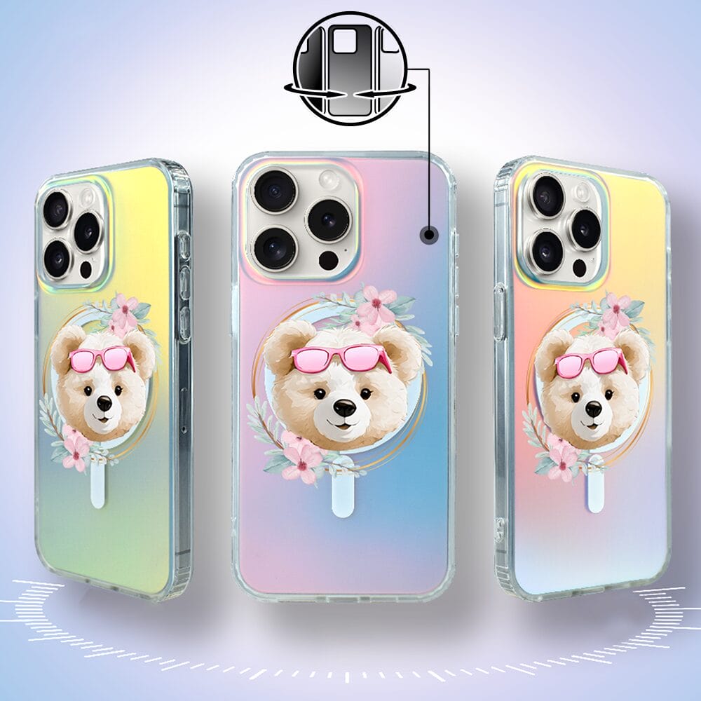 Etui do iPhone 16 Pro Max IBIZU California Sunset z MagSafe, zmieniające kolor, Flower Queen, miś z kwiatami - obrazek 2