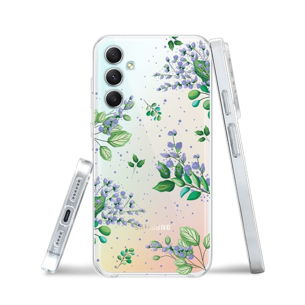 Etui do Samsung Galaxy A34 5G przeźroczyste, silikonowe Flexi, fioletowe kwiatki - obrazek 3