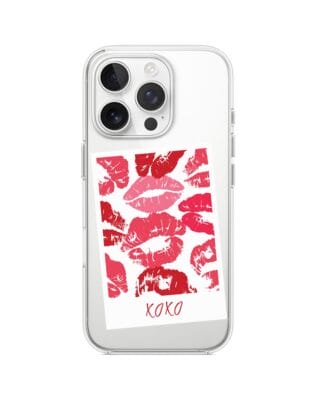 Etui do iPhone 16 Pro przeźroczyste, silikonowe Flexi, pocałunki, polaroid