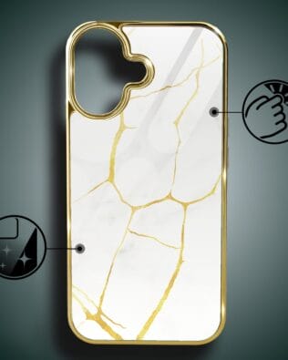 Etui do iPhone 16 IBIZU Elite Glass z MagSafe, Kintsugi, biała porcelana, złote