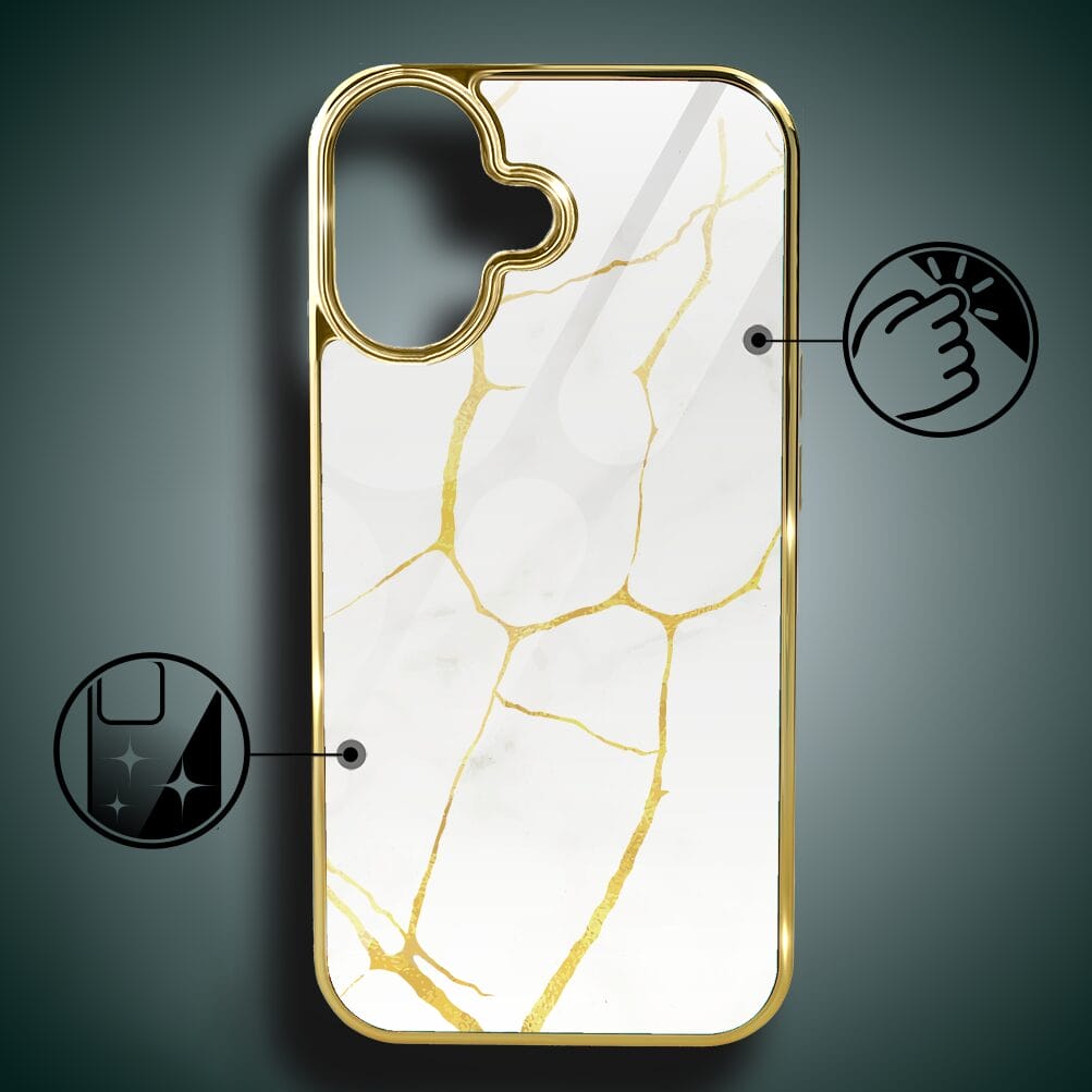 Etui do iPhone 16 IBIZU Elite Glass z MagSafe, Kintsugi, biała porcelana, złote - obrazek 2