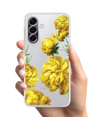 Etui do Samsung Galaxy A56 5G przeźroczyste, silikonowe Flexi, żółte piwonie