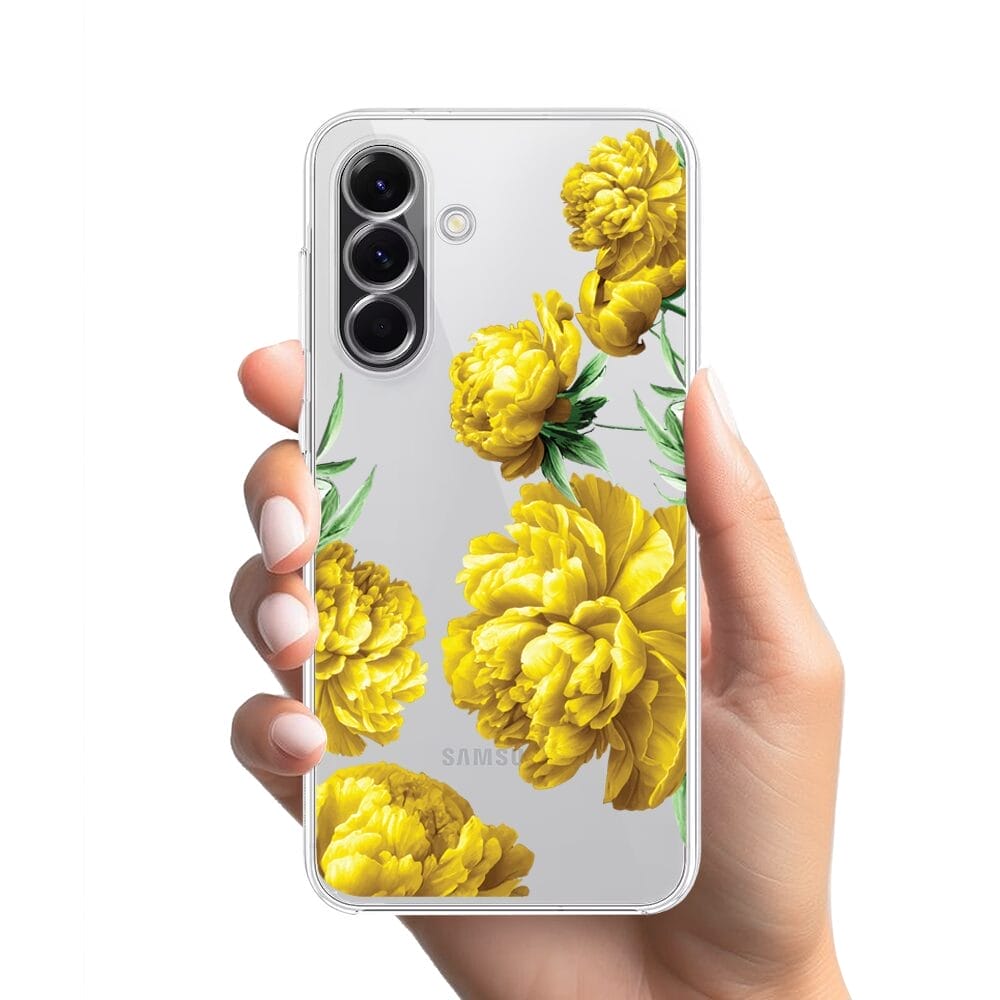 Etui do Samsung Galaxy A56 5G przeźroczyste, silikonowe Flexi, żółte piwonie - obrazek 2