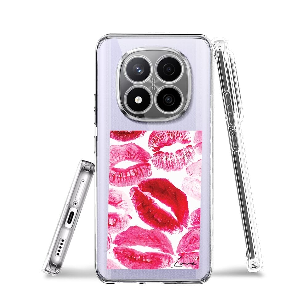 Etui do Xiaomi Redmi Note 14 Pro Plus 5G przeźroczyste, silikonowe Flexi, pocałunki z napisem "love" - obrazek 3