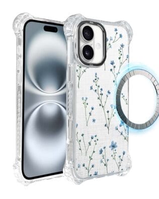 Etui iPhone 16 IBIZU DropGuard Ultra z MagSafe, Pastel Bloom, Niebieski sen