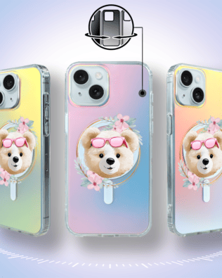 Etui do iPhone 15 Plus IBIZU California Sunset z MagSafe, zmieniające kolor, Flower Queen, miś z kwiatami