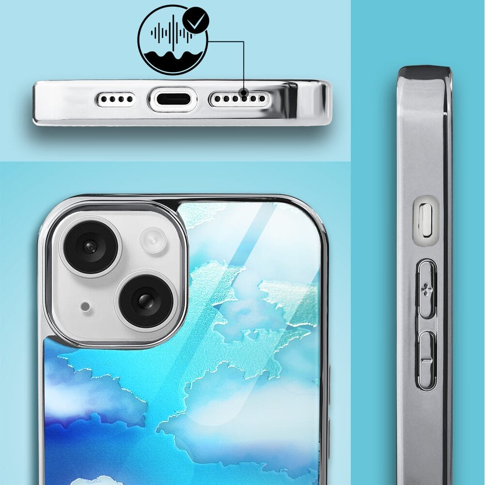 Etui do iPhone 14 IBIZU Elite Glass, szklany tył, chmurki, srebrne - obrazek 6