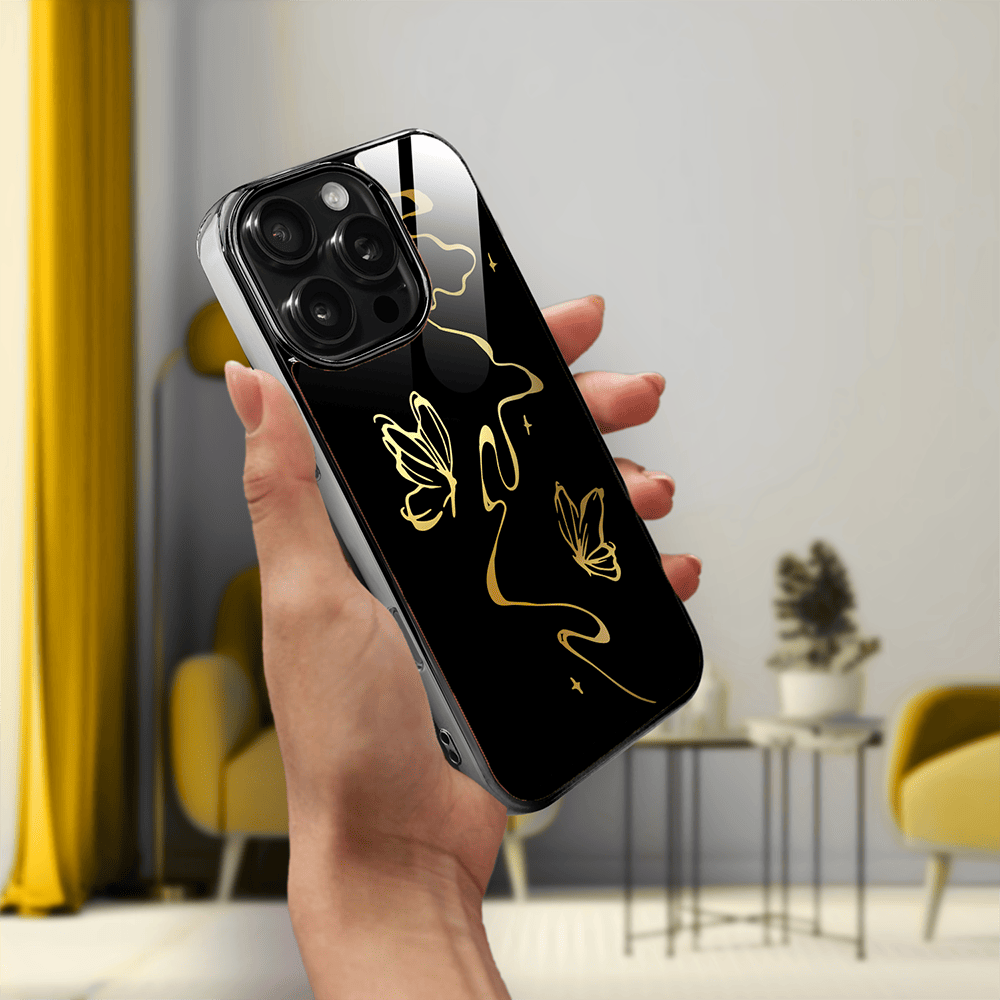 Etui do iPhone 16 Pro Max IBIZU Elite Glass z MagSafe Golden Midnight, Efekt motyla, czarne - obrazek 5