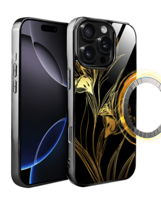 Etui do iPhone 16 Pro IBIZU Elite Glass z MagSafe Golden Midnight, Królewskie irysy, czarne