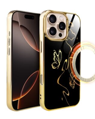 Etui do iPhone 16 Pro IBIZU Elite Glass z MagSafe Golden Midnight, Efekt motyla, złote