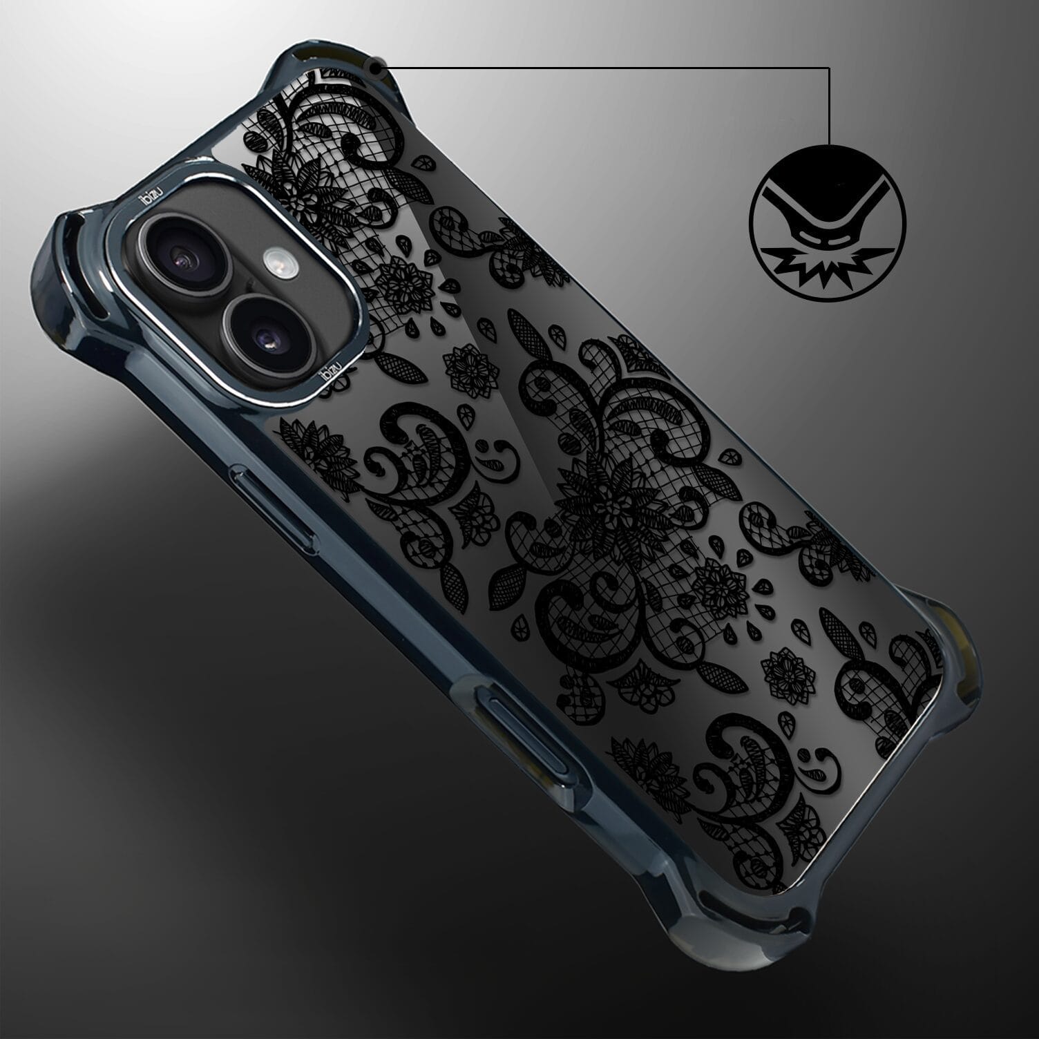 Etui do iPhone 16 IBIZU DropGuard Ultra z MagSafe, Midnight, Koronkowa czerń - obrazek 6