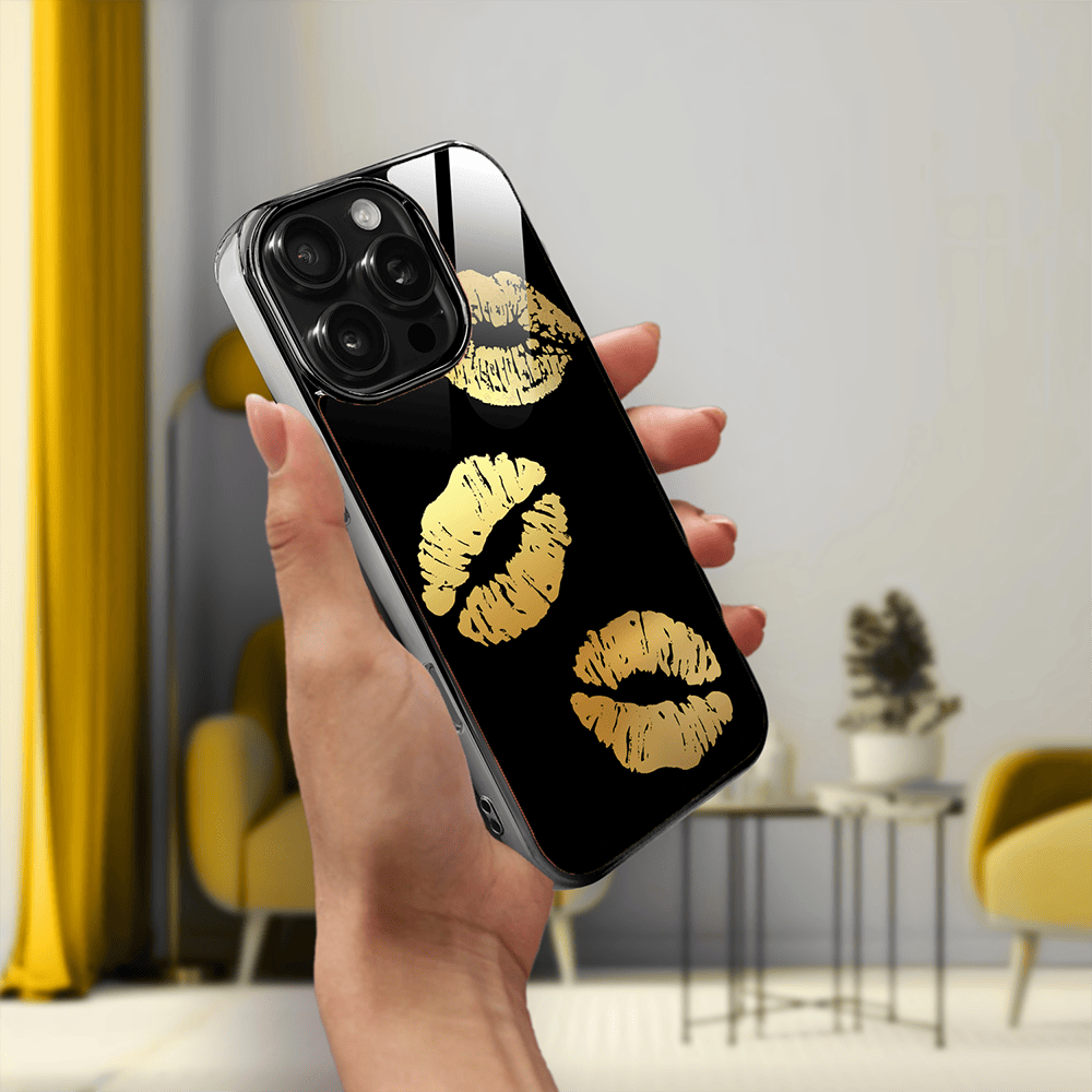 Etui do iPhone 16 Pro IBIZU Elite Glass z MagSafe Golden Midnight, Usta, czarne - obrazek 5