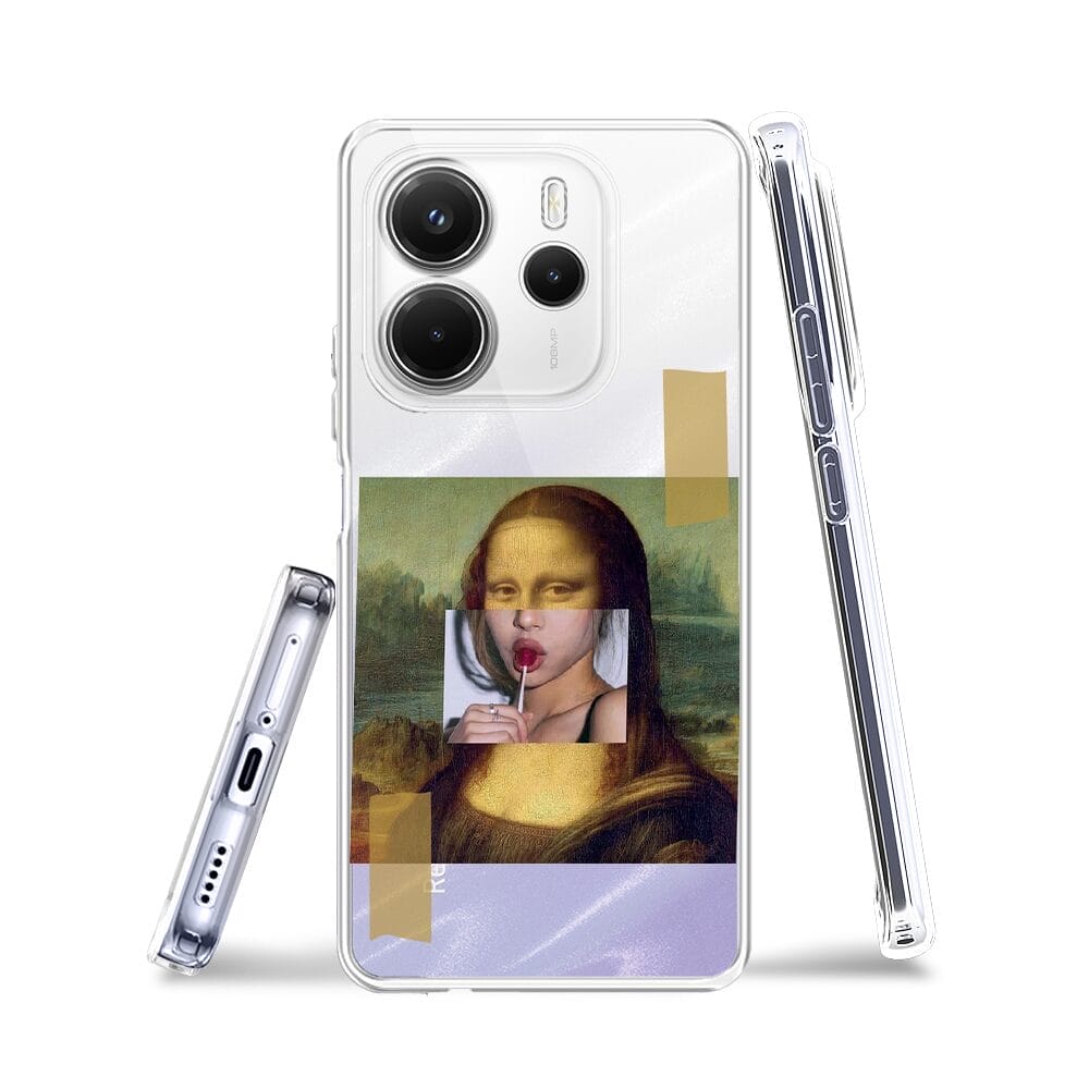 Etui do Xiaomi Redmi Note 14 5G przeźroczyste, silikonowe Flexi, Mona Lisa z lizakiem - obrazek 3